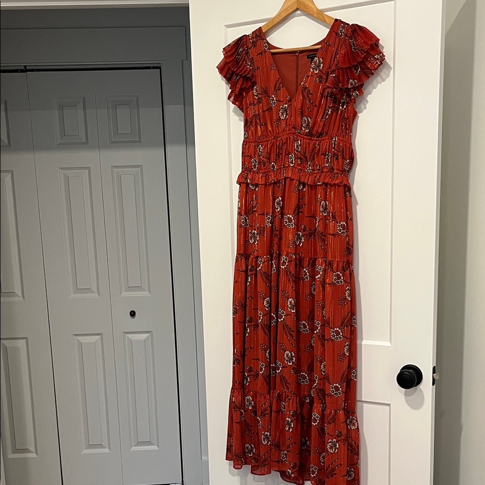 Ann Taylor Rust Floral Tiered Maxi Dress